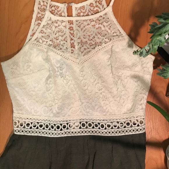 White Lace Top Green Maxi Dress - Picture 2 of 3